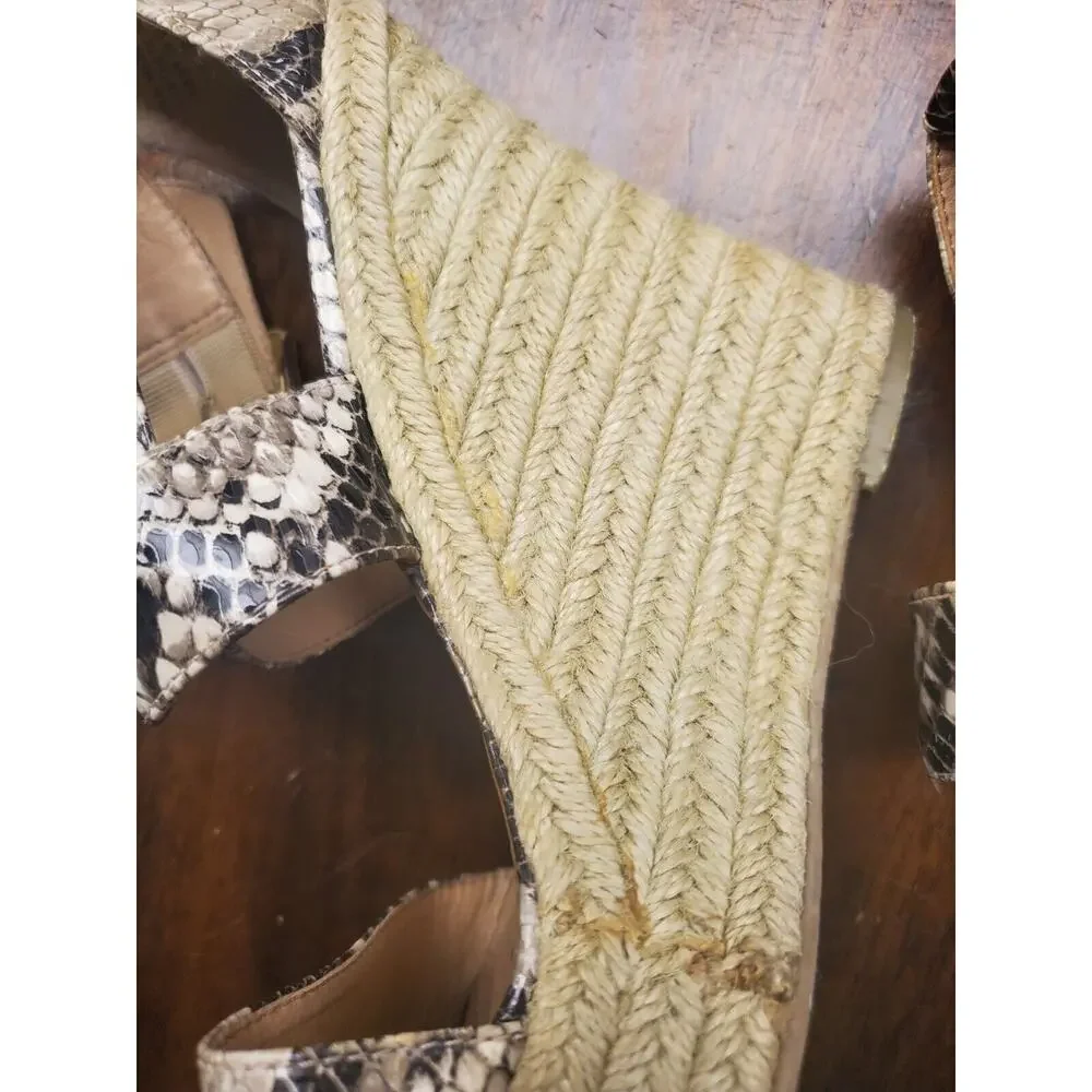 Steve Madden Snakeskin Chunky Strap Straw Wedges | Size 6.5